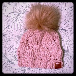 Cute pink winter hat for toddler with Pom Pom